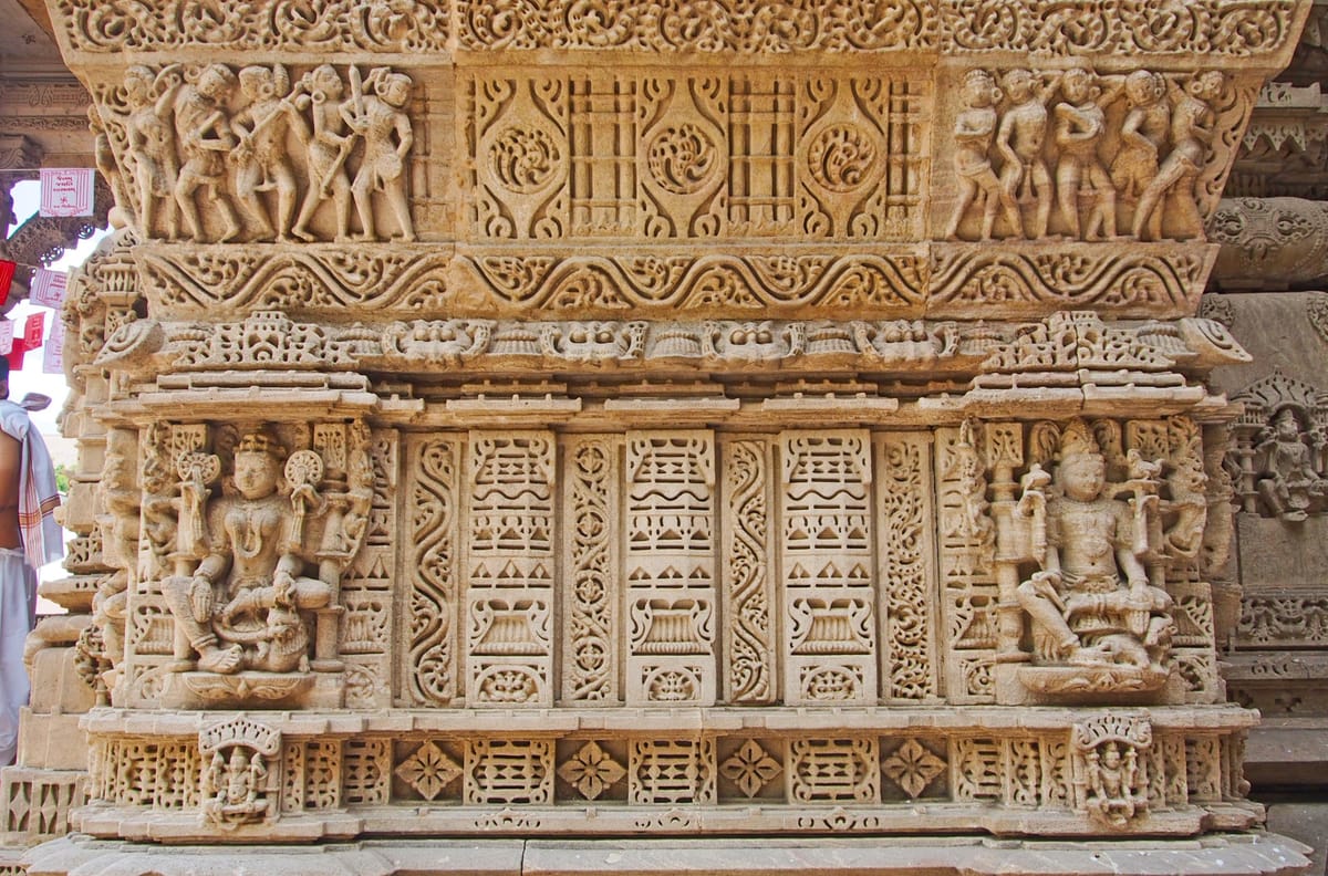 White-marble facade of the Hutheesing Jain Temple