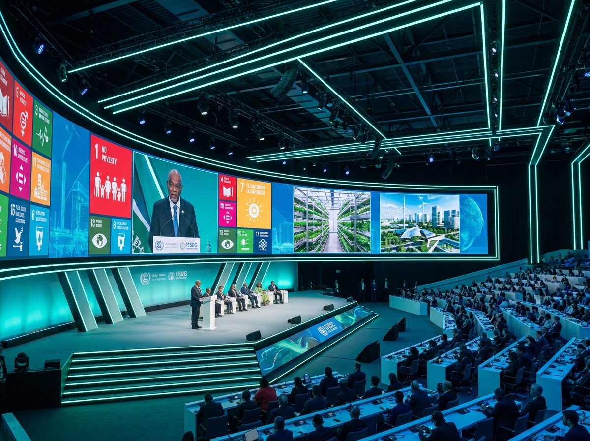 The main stage, with the UN Sustainable Development Goals on the screen wall